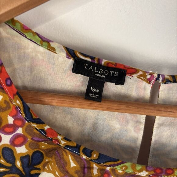 Talbots Womens Top Shirt Paisley Floral Sleeveless Blouse 18W Cotton Colorful - Picture 5 of 6